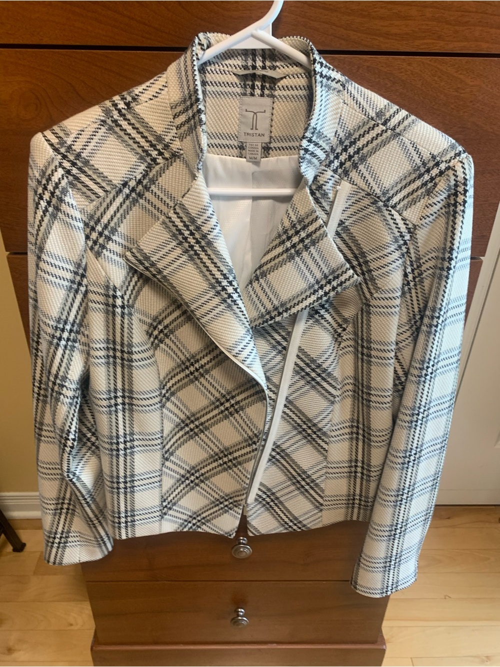 Tristan cream tartan Plaid fitted moto biker style Blazer